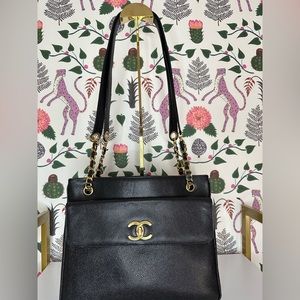 CHANEL Vintage Black Caviar Leather Tote. Double Face.